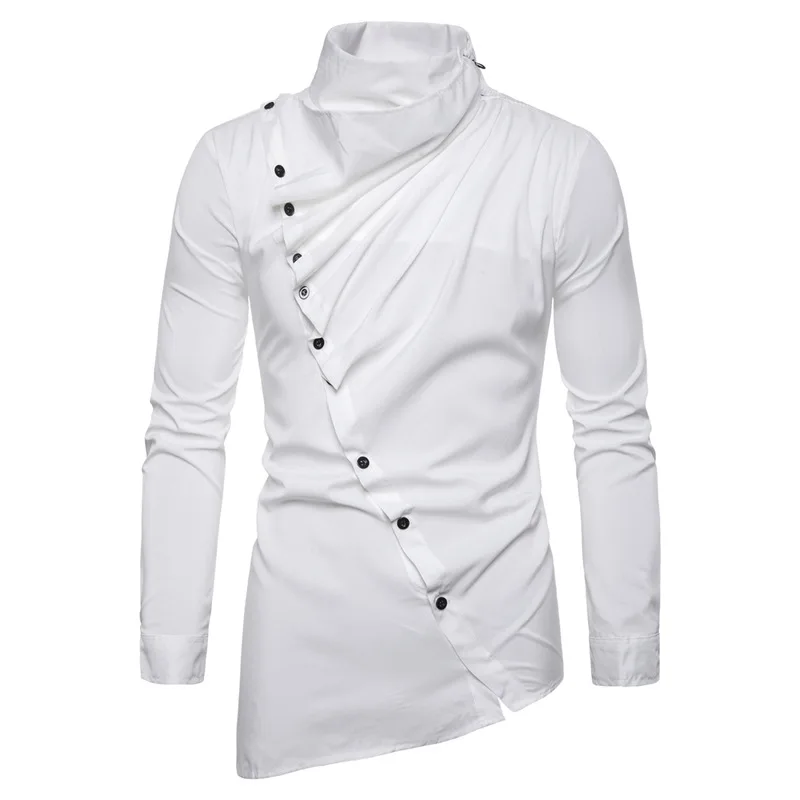 

2020 New Men's Asymmetric Inclined Placket Heap Collar Long Sleeve Shirt NX5304