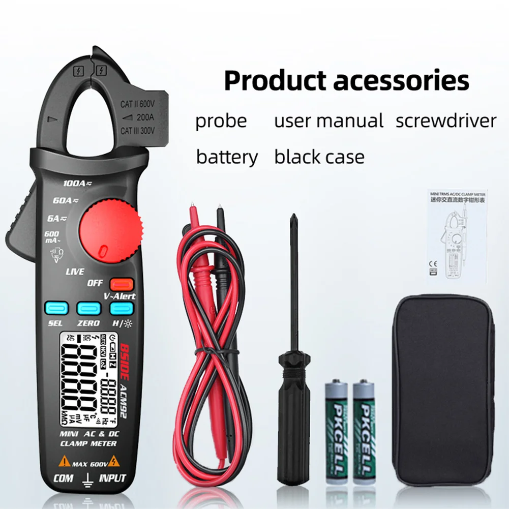 

ACM92 Digital LCD Clamp Meter Multimeter 6000 Counts Voltage Current Tester Automatic Range True Rms High Precision Multimeter