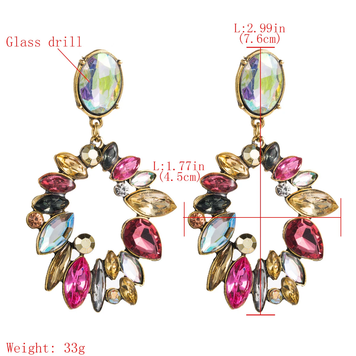 Jouval Exaggerated Big Rhinestone Crystal Geometric Drop Earrings For Women Alloy flower Luxury Wedding Jewelry Female Brincos | Украшения