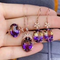 kjjeaxcmy fine jewelry 925 sterling silver inlaid ametrine new girl luxury pendant ring earring set hot selling chinese style
