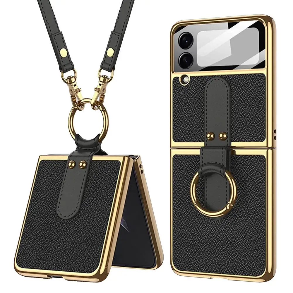 

Чехол для Samsung Galaxy Z, флип-чехол с кольцом-цепочкой, ударопрочный жесткий защитный чехол из поликарбоната для Samsung Z Flip 3, милые чехлы для телеф...