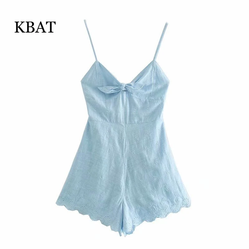 

Женский Короткий комбинезон KBAT, синий комбинезон с открытой спиной, с вышивкой и V-образным вырезом, без рукавов, лето 2021