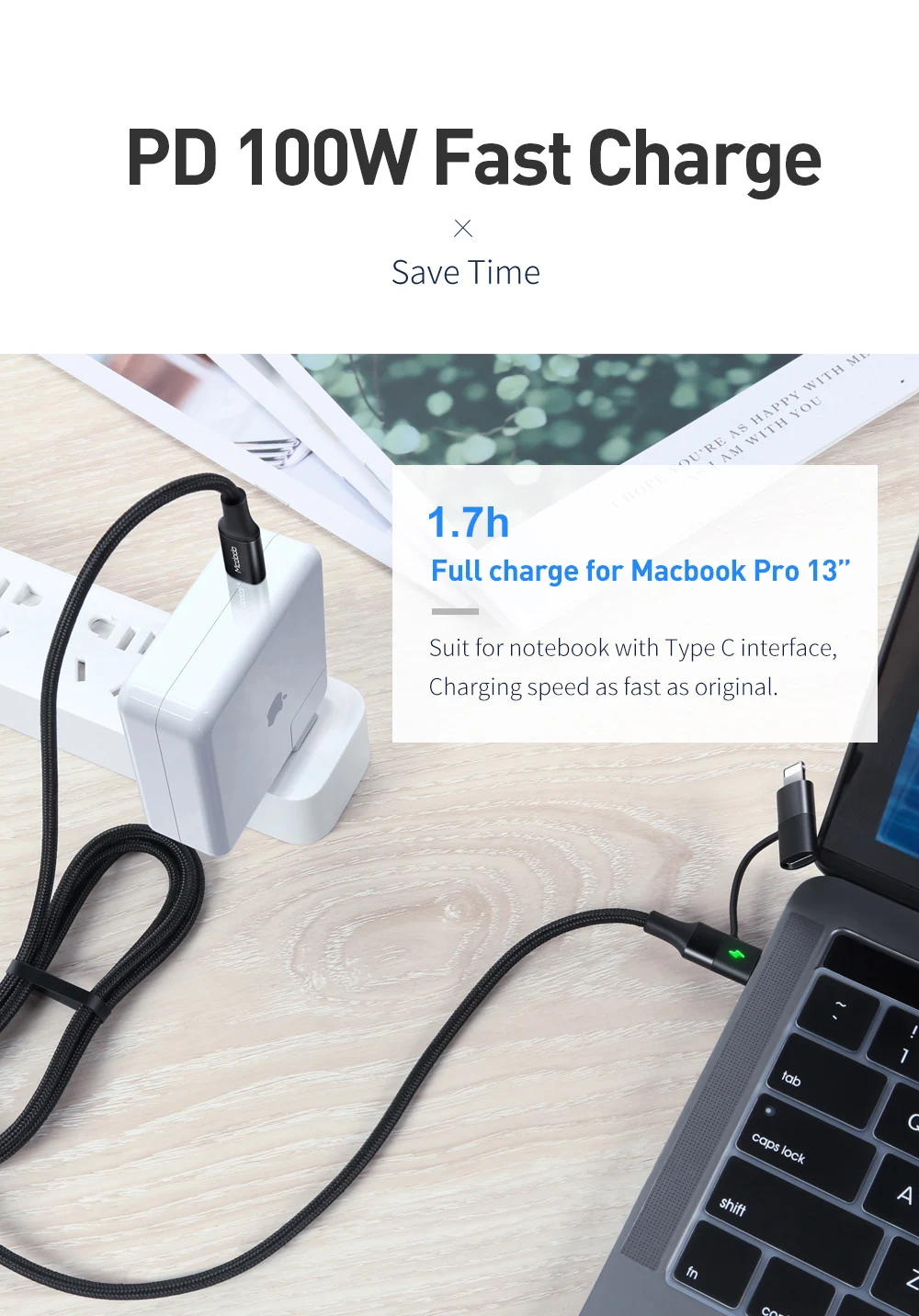 Mcdodo 60 Вт usb type C кабель для USB-C PD Быстрая зарядка для IPhone Xs Max XR X IPad Pro Macbook huawei samsung 2 в 1 шнур зарядного устройства