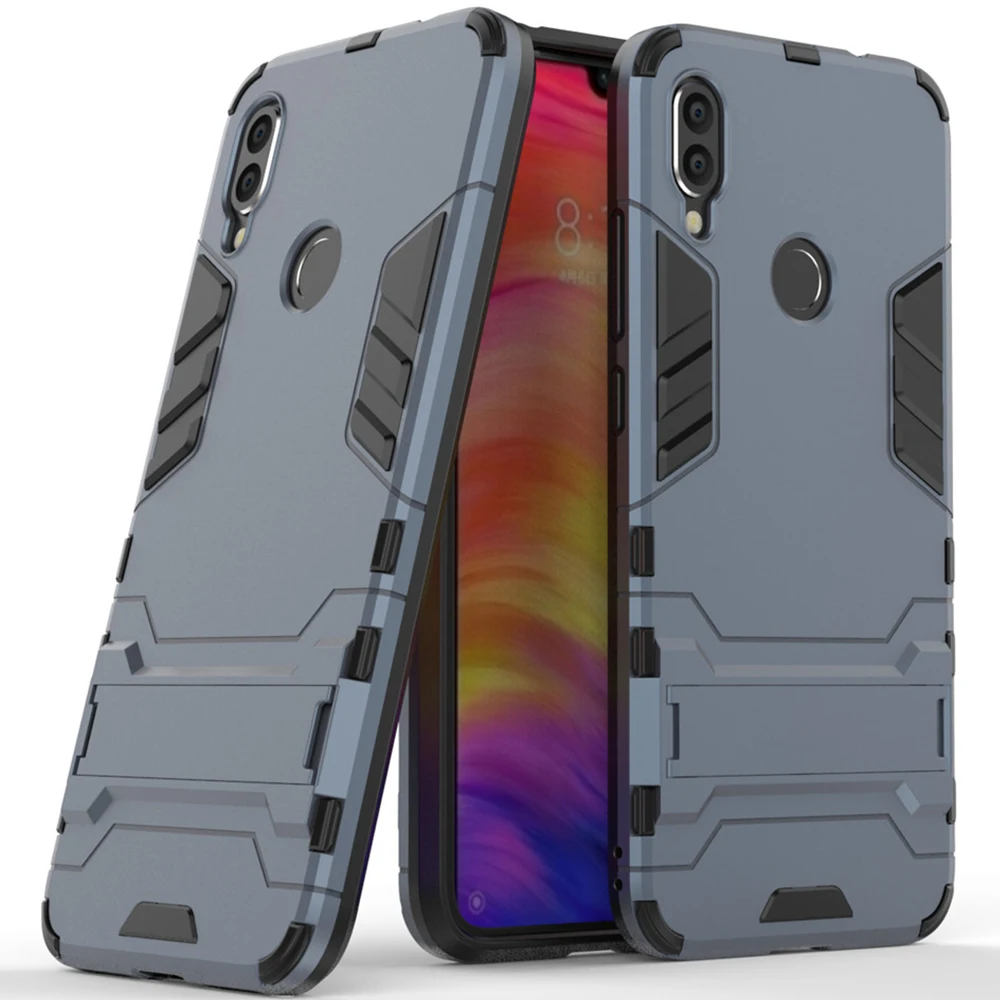 Navy Blue Для Xiaomi Redmi Note 7 чехол Роскошный Железный человек Стенд чехол жесткий Броня+ Мягкий Силиконовый ТПУ чехол для Xiaomi Redmi Note 7 - Цвет: Navy Blue