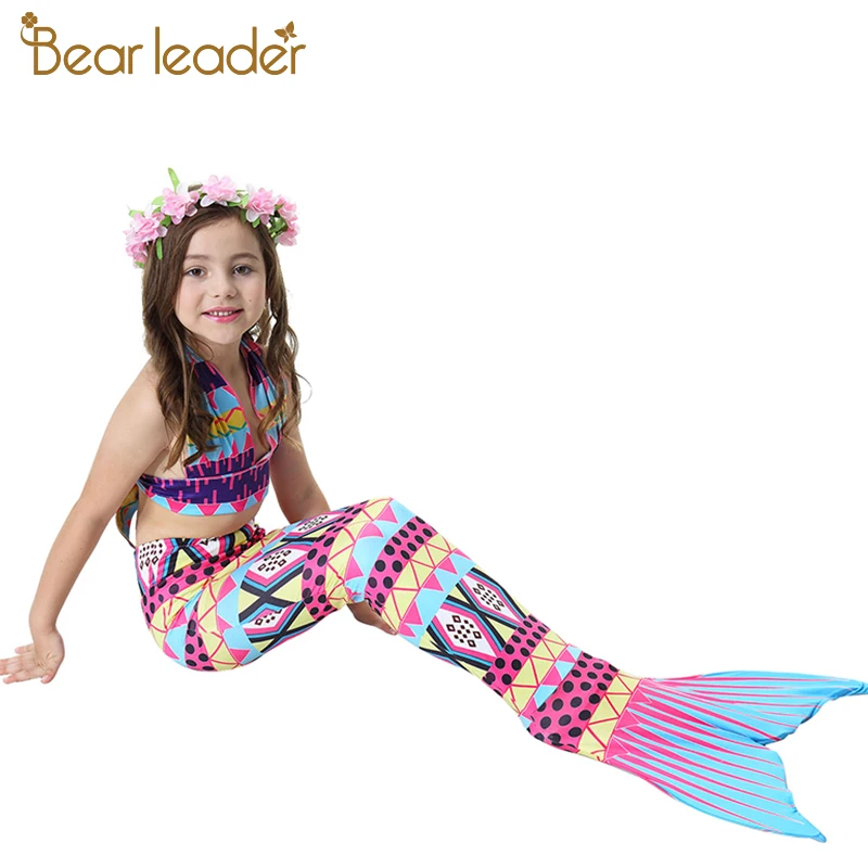 Bear leader/комплекты одежды для девочек г. Новые летние костюмы-бикини с хвостом русалки купальный костюм, комплекты одежды комплект из 3 предметов для От 3 до 12 лет