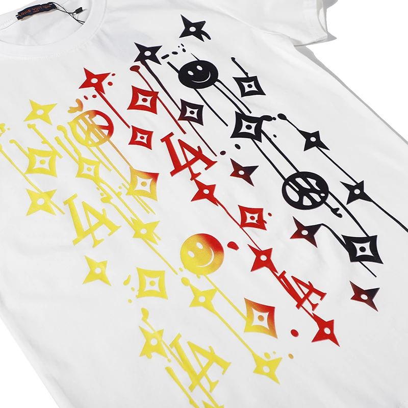 

Summer new gradient color printing short-sleeved T-shirt men and women loose round neck all-match tops tide lovers