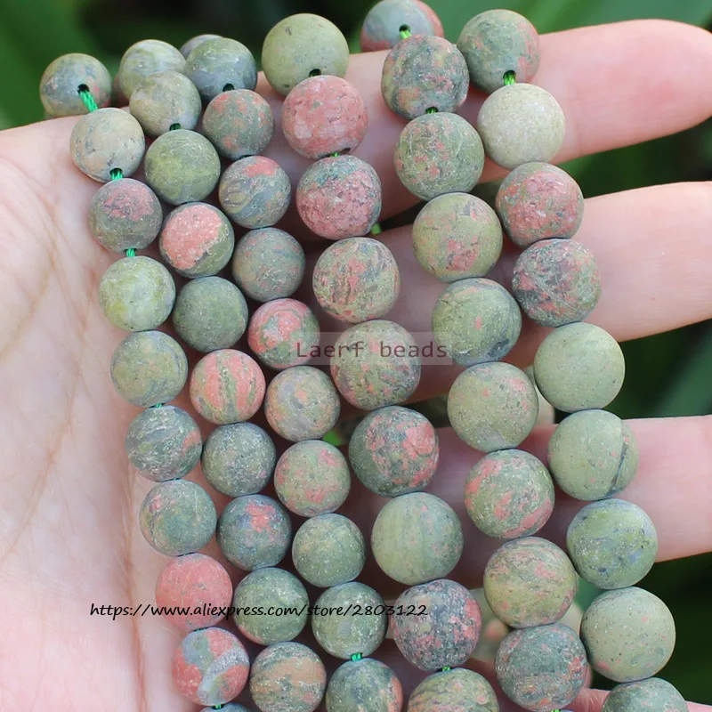 

Wholesale Natural Unakite Stone Frost / Matte Round Loose Spacer Beads 15''/ Strand Pick Size For Jewelry Making