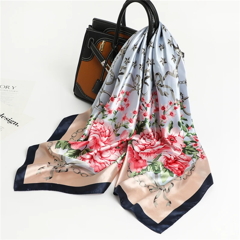

Print Satin Silk Square Scarf Women Hijab Bandana Headband Female Hair Tie Band Muslim Shawls Bag Wrap Turban Foulard 90*90cm