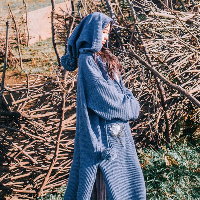 2018 осенне зимние женские свитера в стиле Харадзюку пальто ретро с помпонами