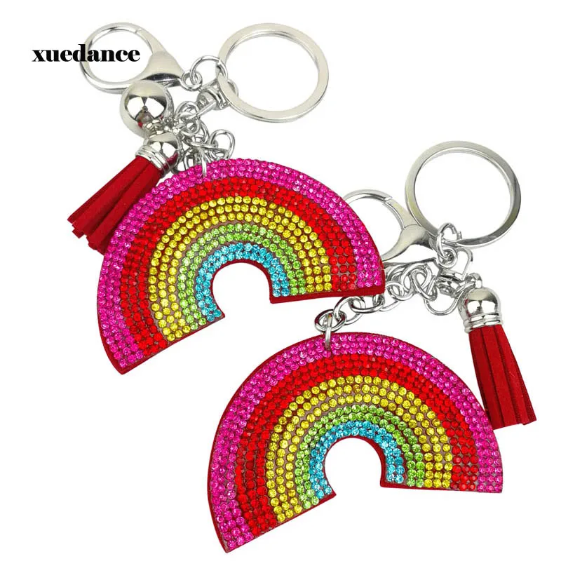 

new style Rhinestone Rainbow Keychain Blingbling Crystal Charm Key Chain Sparkling Pendant Keyring Purse Handbag Car Key Holder