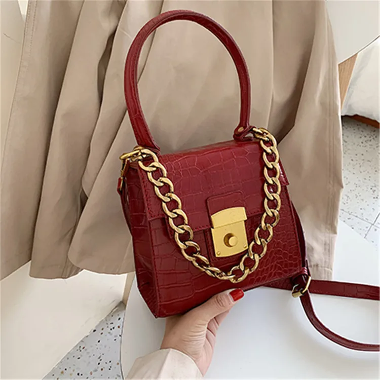 WineRed TOYOOSKY, модная сумка через плечо с крокодиловым узором, Женская Мини-сумочка с клапаном, женская новая сумка на одно плечо с цепочкой - Цвет: WineRed