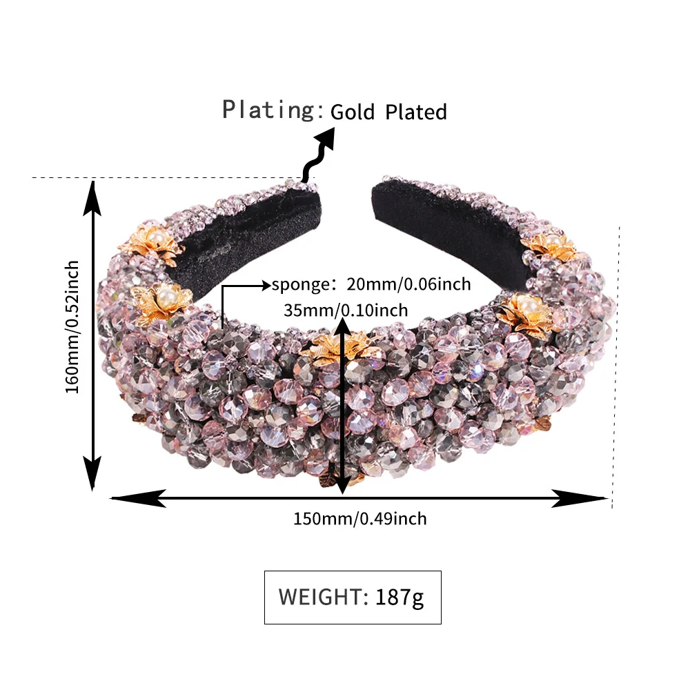 

Gorgeous Baroque Sparkly Padded Rhinestone Headbands for Women Full Crystal Headbands Wide Hairband Headwear Hair Accessories