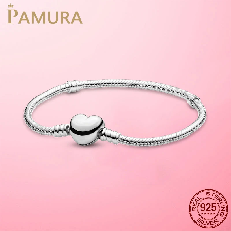 Женский браслет из серебра 925 пробы с застежкой в виде сердца|Гибкие и жесткие