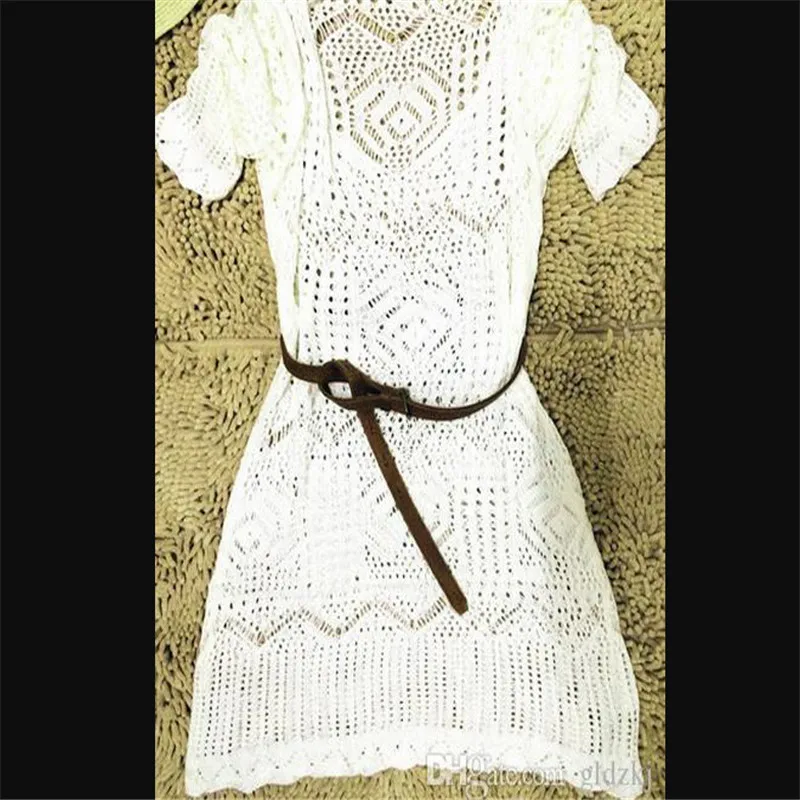 Женское белое кружевное вязаное бикини накидка Пляжное Платье купальный костюм