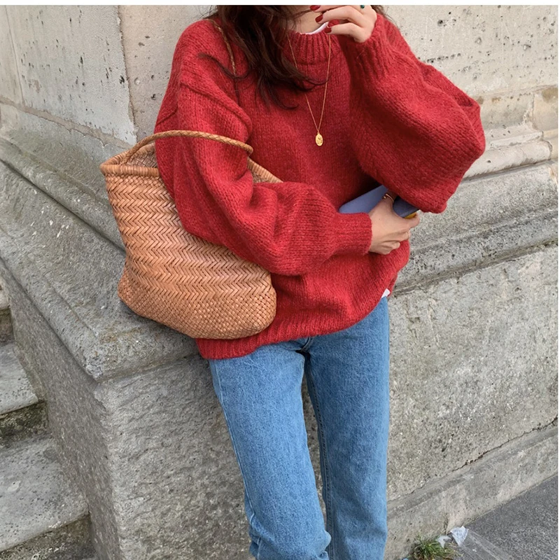 

2020 Winter Women Thick Sweater Warm Mohair Soft Cosy Skin-friendly High Quality Female Pullover Knitted Tops Basic Chic T07808T