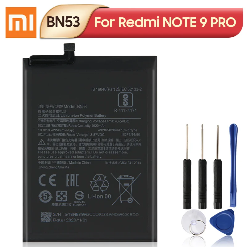 

XIAOMI Original Replacement Phone Battery BN53 For Xiaomi Redmi NOTE 9 PRO 5020mAh