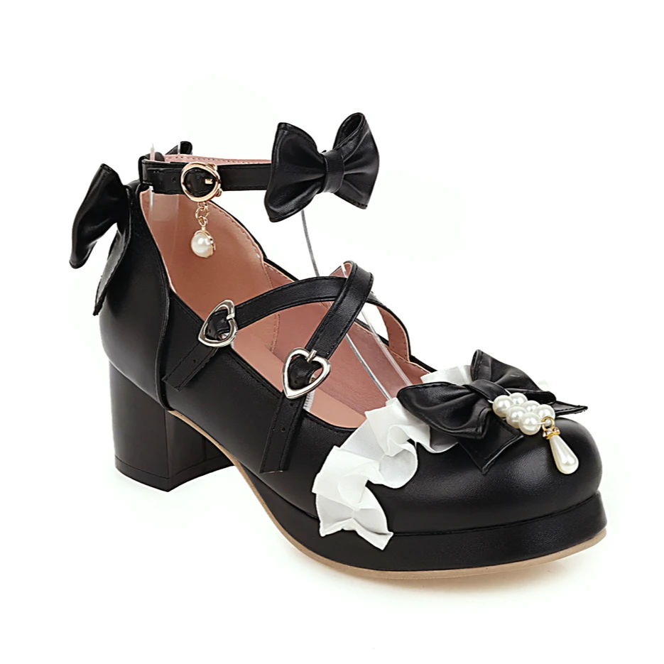 

Lolita JK Uniform Shoes PU Leather Commuter Cosplay Dress Shoes Japanese College Students Girls Round Toe Buckle Straps Bow 2020