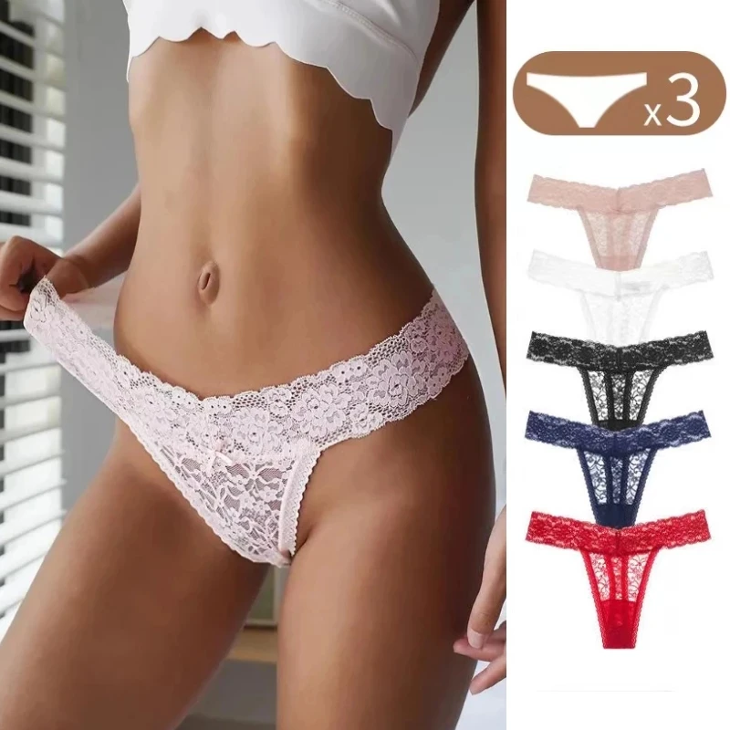 3 шт. женские кружевные дышащие трусики-танга | Женская одежда