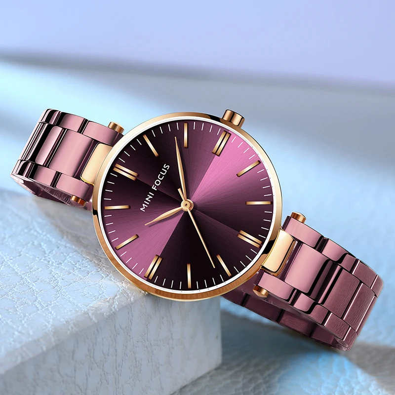 

MINI FOCUS- Brand Fashion Business Relojes Para Mujer Japanese Movement Waterproof Sun Grain Steel Watchband Watch For Women