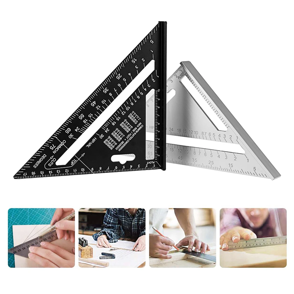 

OMY Triangular Ruler 7/12 inch Metric Imperial Aluminum Alloy Black Woodworking Measurement Triangular Angle Device Measurement