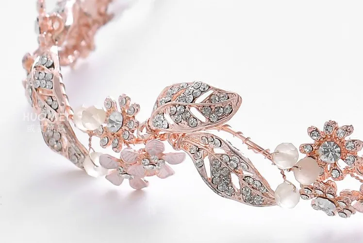 

2021 Rose Gold Flower Wedding Hair Oranment Rhinestone Bridal Headband Tiara Hair Vine Women Accessories Jewelry