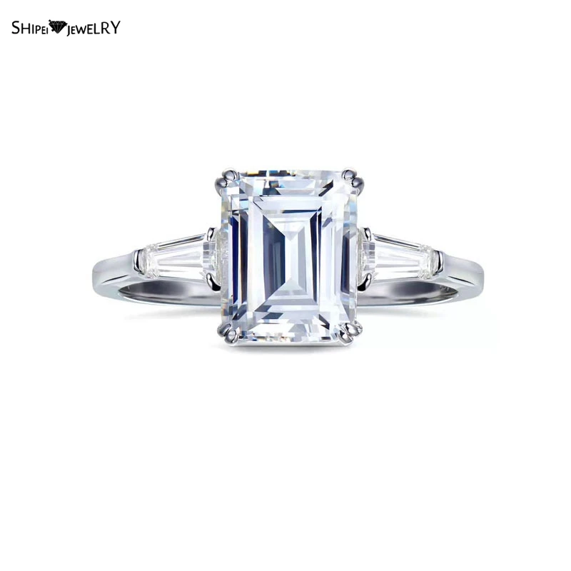 

Shipei 100% 925 Sterling Silver 3 CT Emerald Cut Created Moissanite Wedding Engagement Ring For Women Fine Jewelry Wholesale