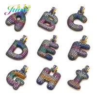juya 18k real gold plated multicolor cubic zirconia 26 alphabet letters initial charms for diy name pendant necklace making