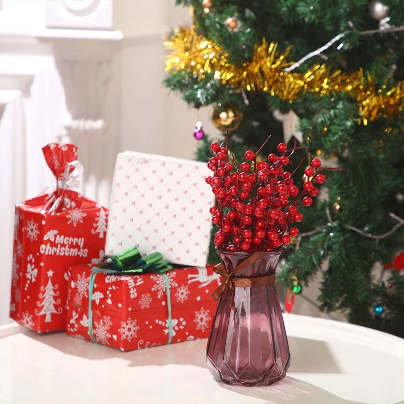 

20 PCS Artificial Red Berries Fake Flowers Fruits Berry Stems & 2 Pcs 5.9Feet Red Berry Christmas Garland