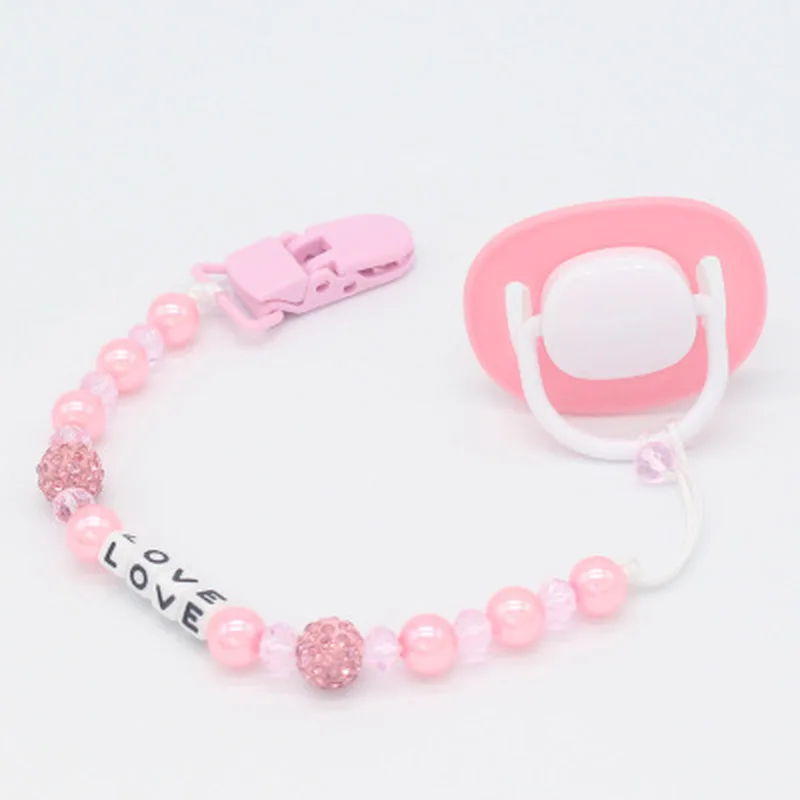 С украшением в виде кристаллов детская пустышка на цепочке с прищепкой зажимы