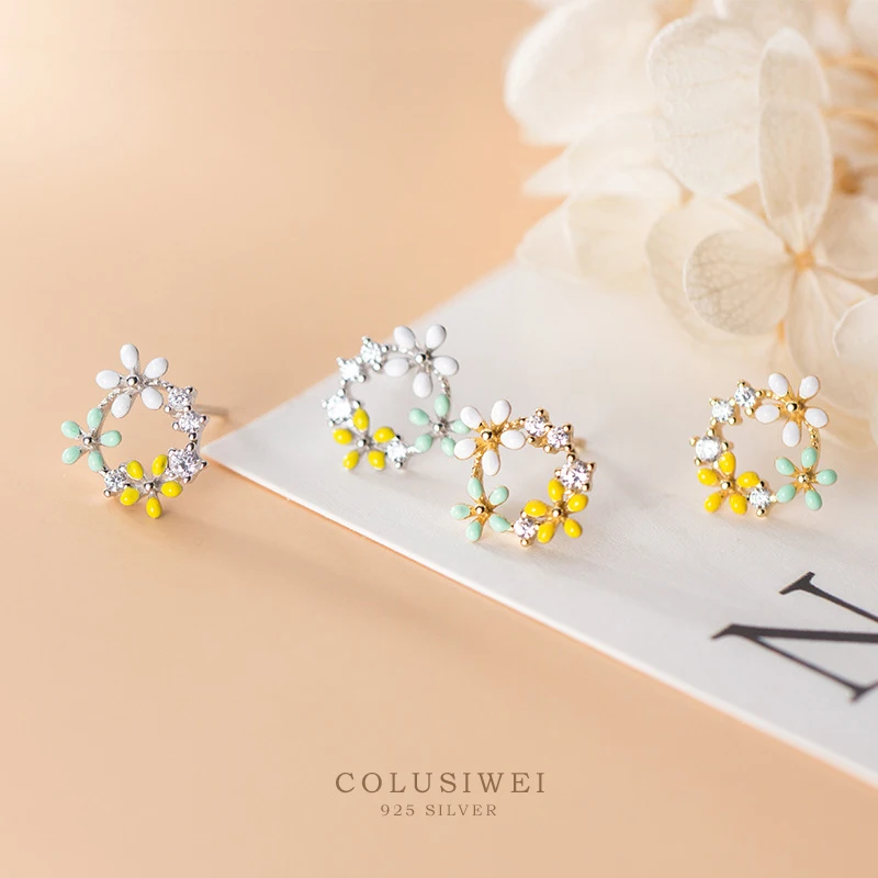 

Colusiwei серьги и серьги в наборе из стерлингового серебра и чистый красочные серьги-гвоздики в форме цветка модные обручальные ювелирные изде...