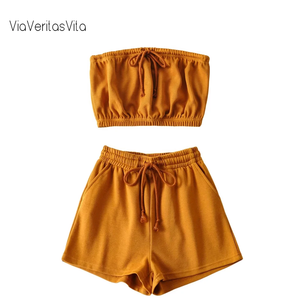 

Комплект женский из 2 шт./компл., летний короткий топ Y2K на завязках с высокой талией для подростков, 2021