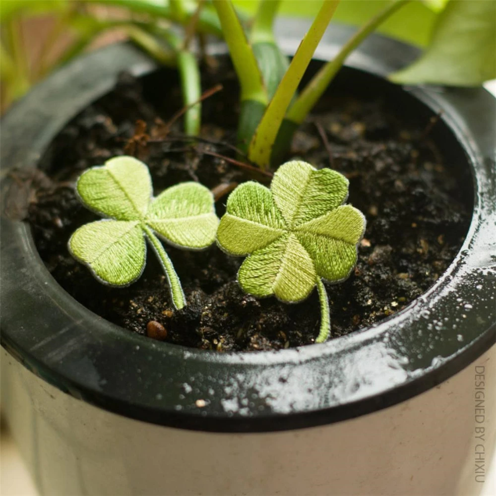 Нашивки в виде четырехлистного клевера для одежды аппликации с помощью утюга