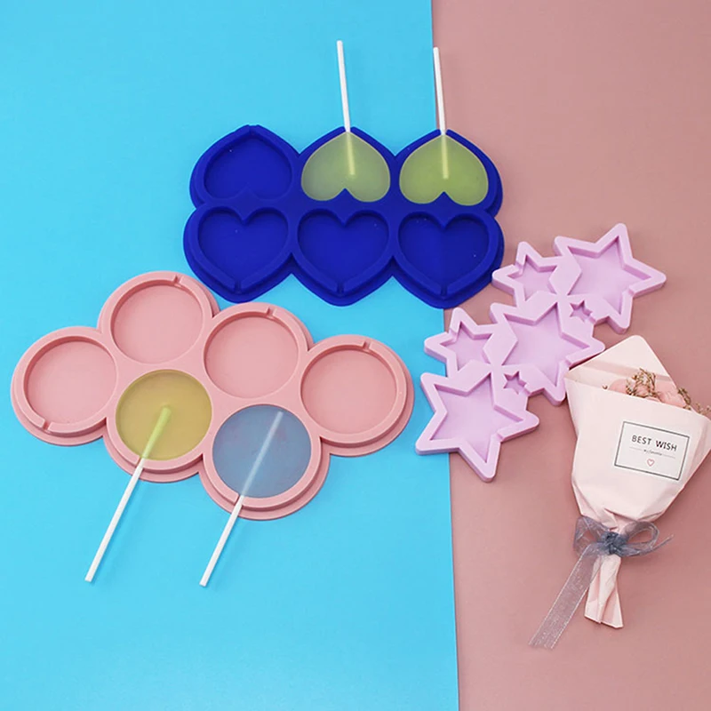 

Silicone Lollipop Mold and Sticks Round Heart Flower Star Shape Hard Candy Epoxy Resin Jewelry Decorating Tool Accessories