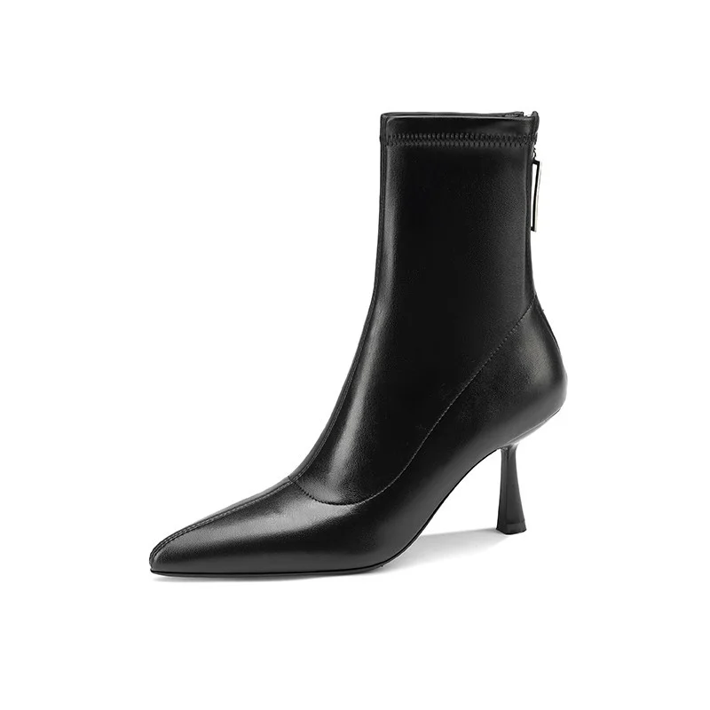 

Sexy Autumn Winter Boots Women High Heels Shoes Stretch Pu Pointed Toe Back Zipper Stilettos Ankle Boots Plus Size Booties Black
