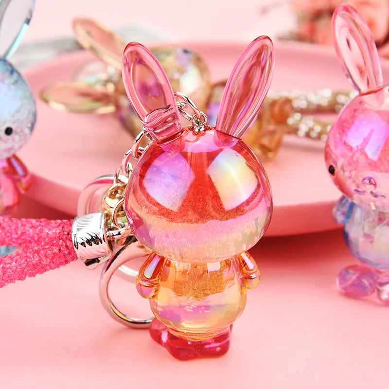 1PC Gradient Color Cute Rabbit Key Chains Resin Charm Cartoon Keychain Car Handbag Keyring Gifts Jewelry for Woman Creative