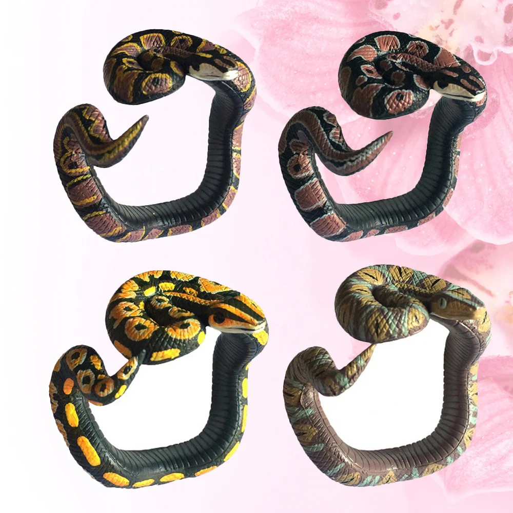 

4Pcs Funny Artificial Snake Bracelet Trick Toys Fake Snake Playing Props Creative Snake for Hallowmas Party (Python Molurus