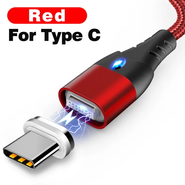 For Type C Red GETIHU 2 м Магнитный кабель Быстрый 3A для iPhone XS samsung зарядное устройство Quick Charge 3,0 Micro usb type C Магнитный шнур для зарядки телефона - Цвет: For Type C Red
