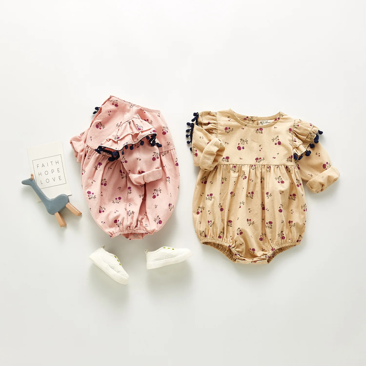 

Kids Jumpsuit 2020 Autumn Floral Print Baby Girl Playsuit Triangle Bodysuit Long Sleeve Crawling Clothes Little Girls Clothing