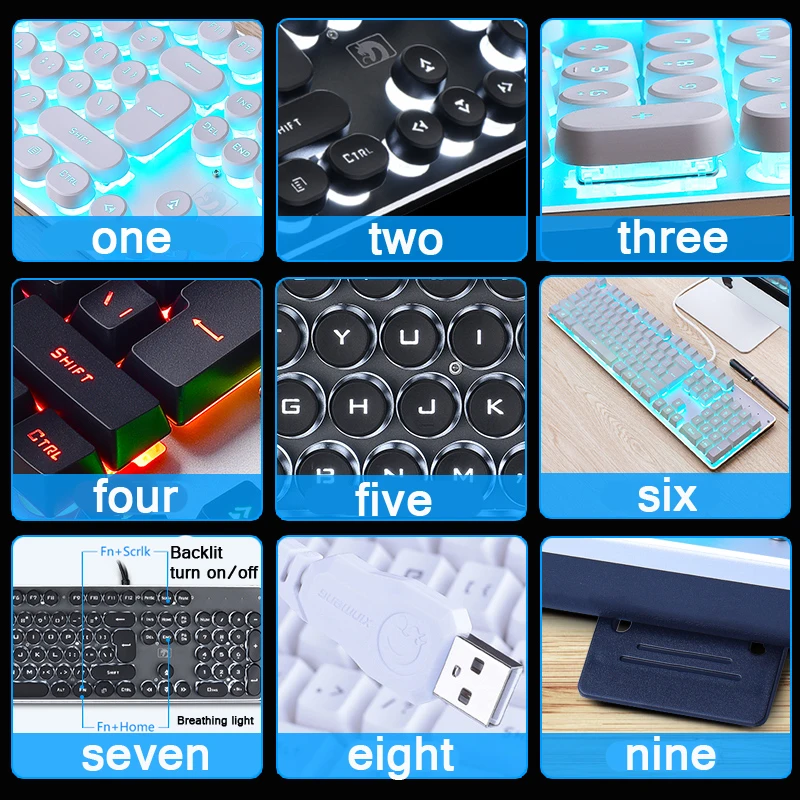 Игровая клавиатура в стиле ретро круглые клавиши с английской раскладкой и