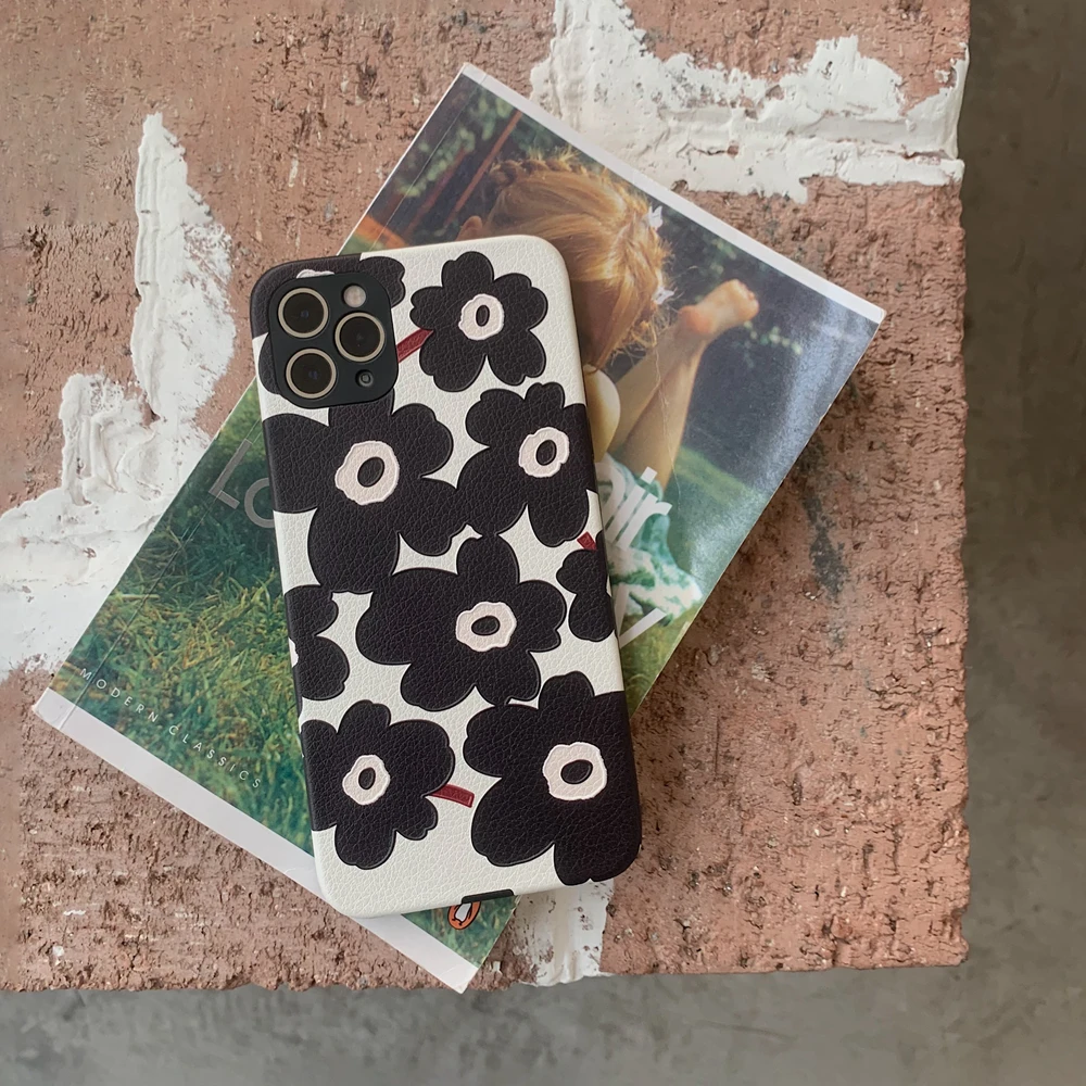 

Black Flower Phone Case for iphone 12 11 pro max X XS XR 8 Plus 12mini ins Popular 2in1 Soft Back Cover Gift for Woman Girl
