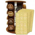 Кухонные этикетки для банок для специй, 144 шт., предварительно напечатанные: 144 белых имена специй + заготовки, устойчивые круглые прозрачные наклейки, вода для банок для специй