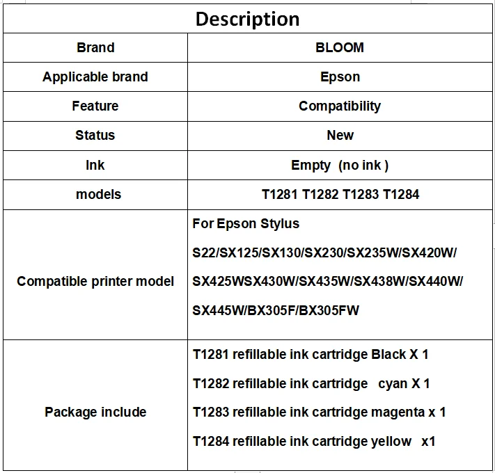 T1281 refillable патрон чернил для принтера EPSON Stylus S22 SX125 SX130 SX230 SX235W SX420W SX425W SX430W SX435W SX438W принтер