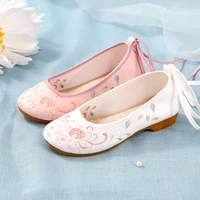 round toe women cotton ballet flats chinese embroidered elegant ladies casual soft ankle buckle shoes zapatos mujer