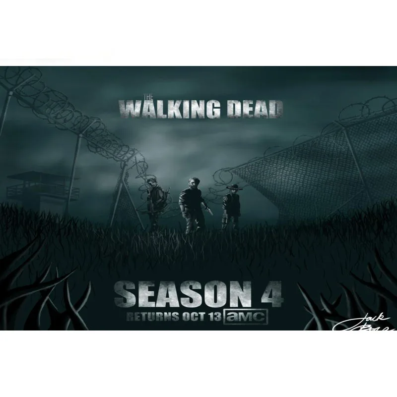 Холщовый постер с изображением ходячих мертвецов и крови ручная печать 50x75 см