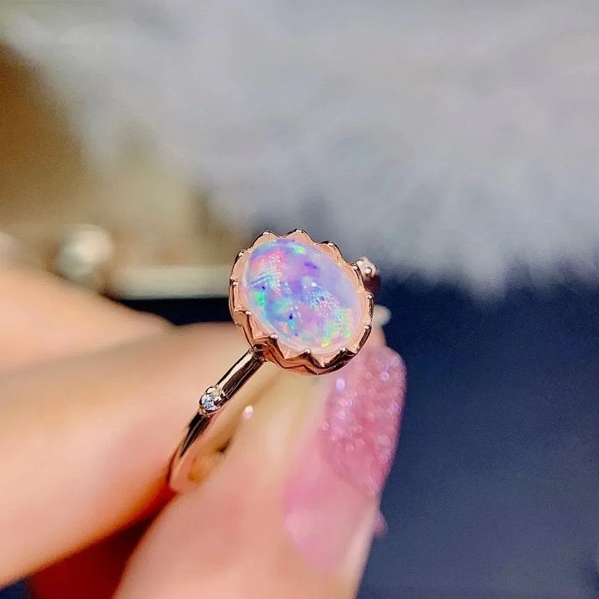 Обручальные украшения кольцо из серебра 100% пробы с натуральным опалом