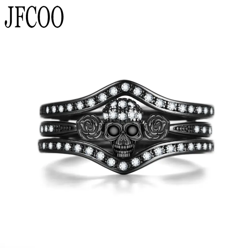 Кольцо с черепом и кристаллом из циркония черное свадебное украшение подарочный