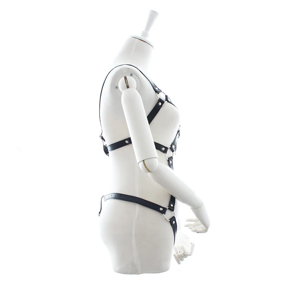 BDSM Bondage Leather Body Harness Lingerie With Erotic Garter Belts Chastity For Fetish Slave Restraints Exposed Breast |