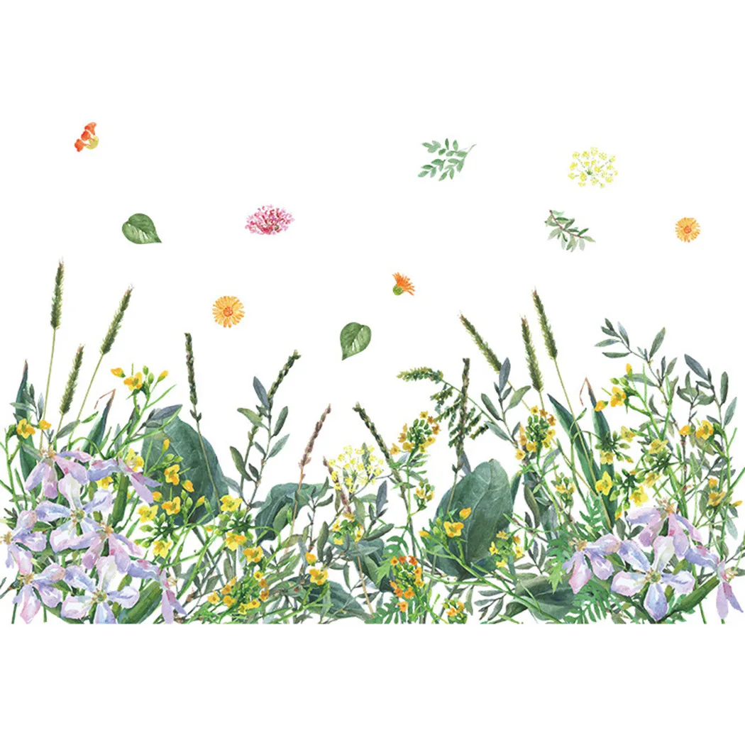 

DIY Wall Sticker Grass Flowers Green Plants Home Decor Living Room Nursery