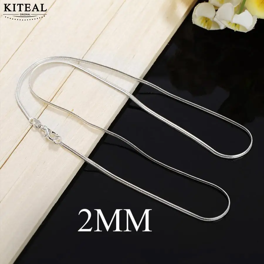 2mm silver Kiteal Золото Цвет/посеребренные цепочки и ожерелья 1 мм 16 18 20 22 24 26 28 30 дюймов змея цепи воротник de Prata 925 штамп Лидер продаж - Окраска металла: 2mm silver