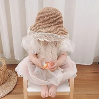 lace baby hat summer straw hat bow baby girl cap beach children panama hat princess baby caps for kids